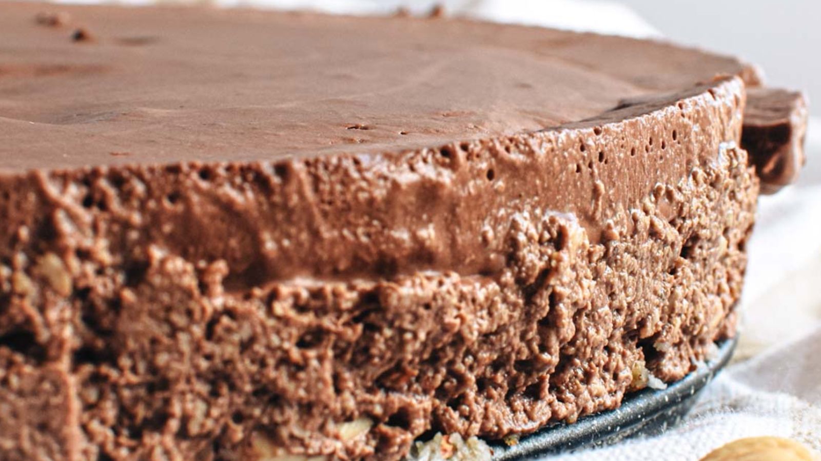 A close up of a chocolate cake.