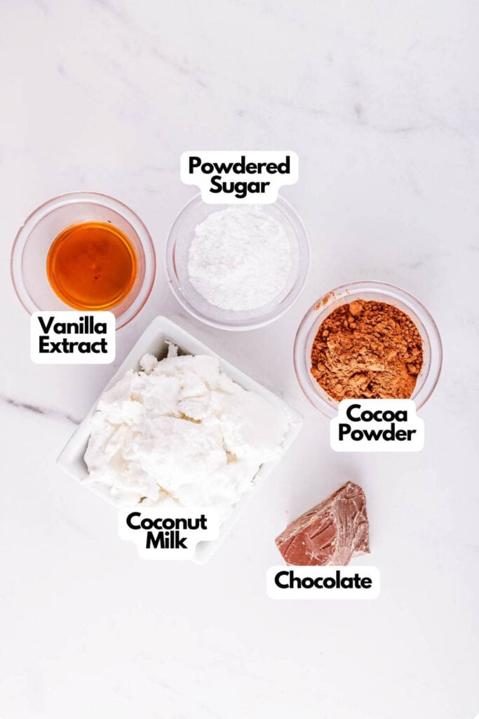 A list of ingredients for a chocolate coconut mousse recipe.