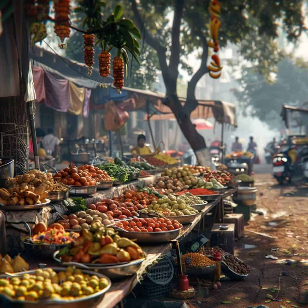 A street vendor selling fruits and vegetables.