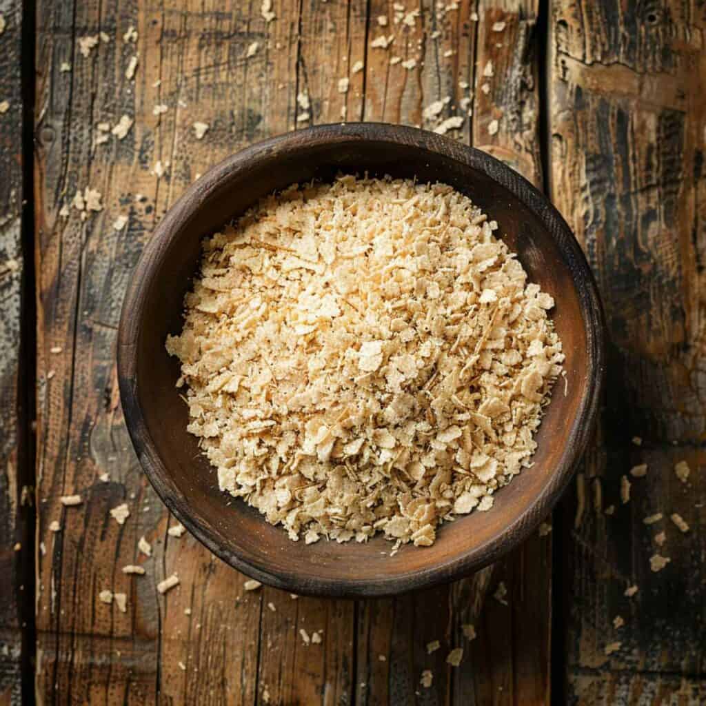 Oats in a bowl on a wooden table.