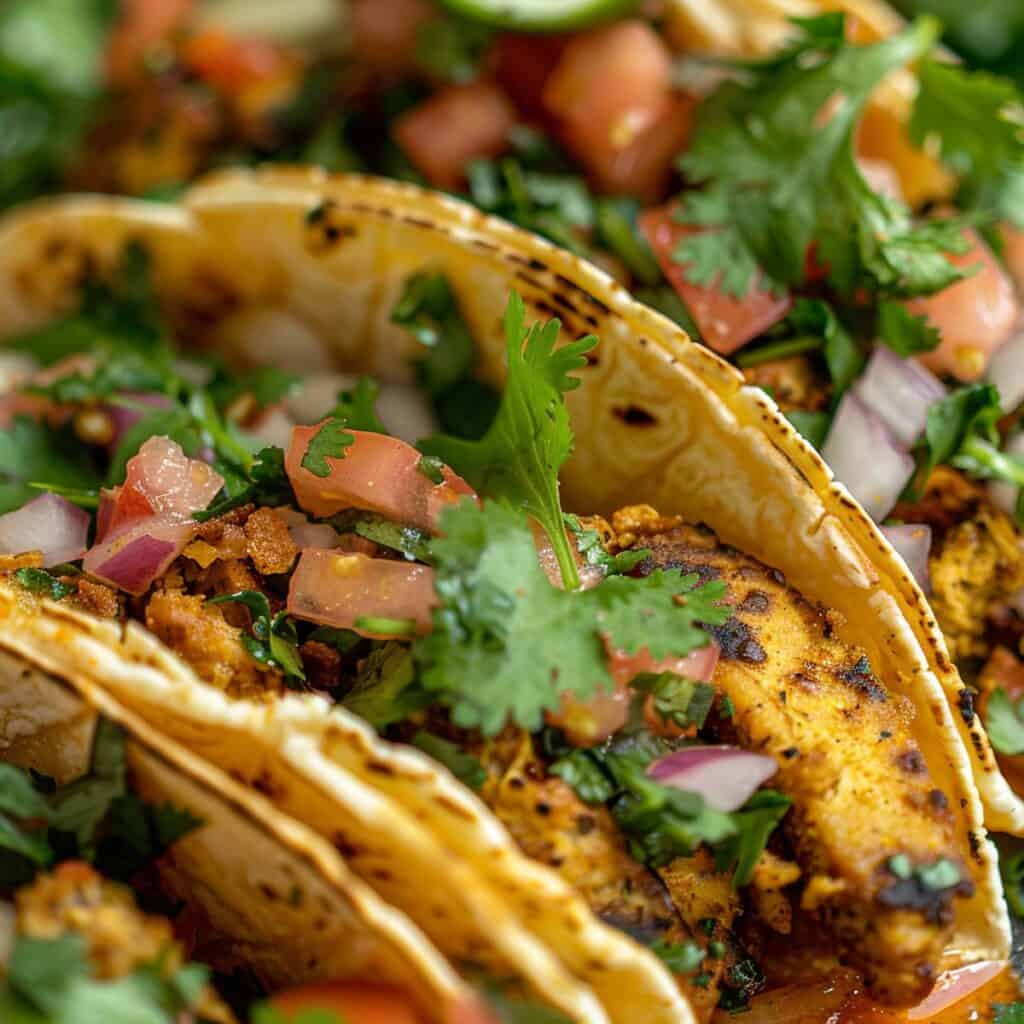 Chicken tacos on a plate.