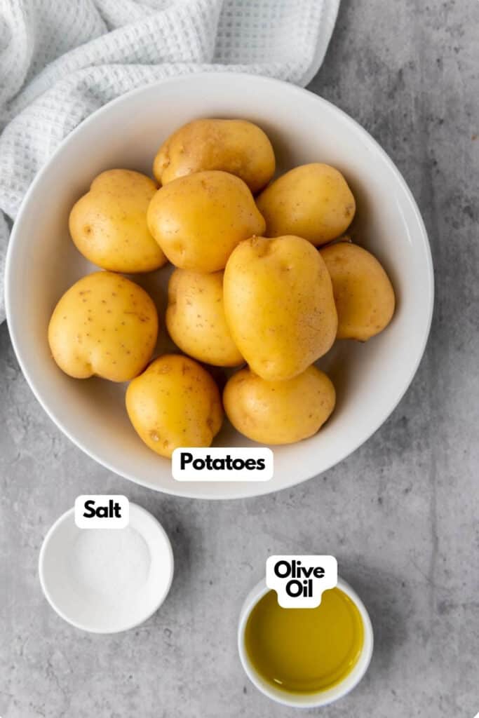 A list of ingredients for an Air fryer Accordion Potatoes recipe.