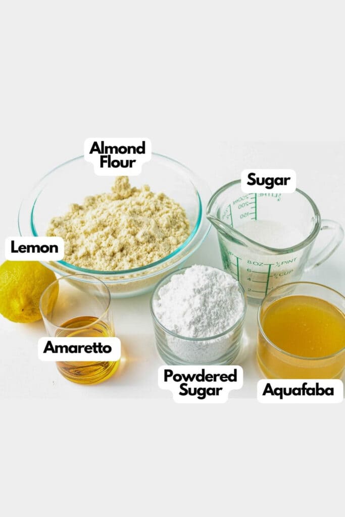 The ingredients of a recipe for almond butter cookies.