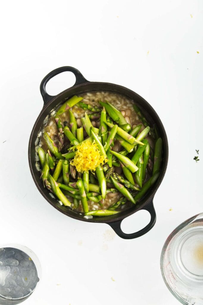 Risotto with asparagus, white bean, and lemon.