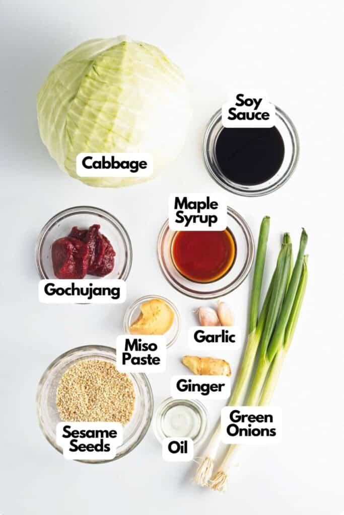 A list of ingredients for a gochujang cabbage salad.