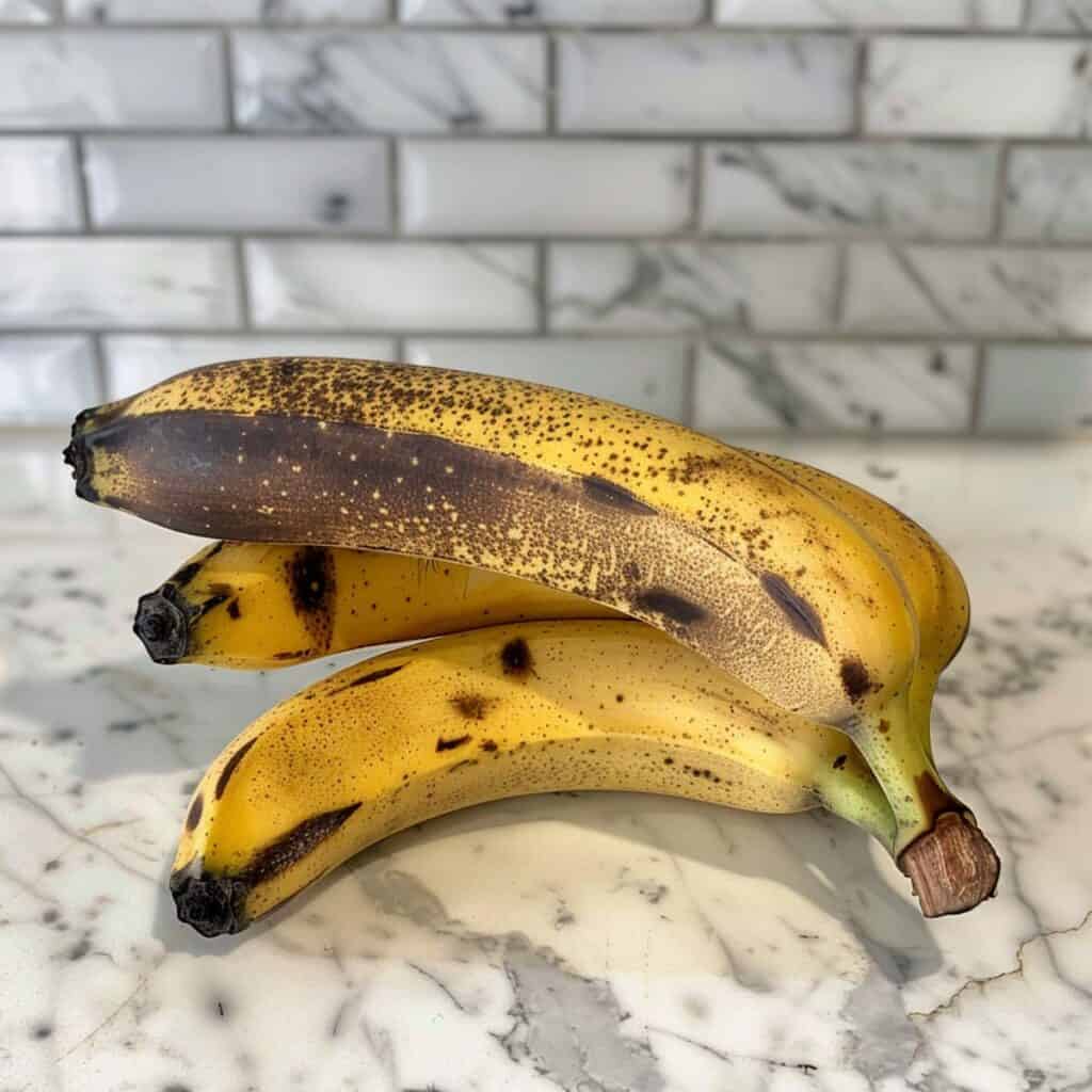 A bunch of bananas on a marble counter.