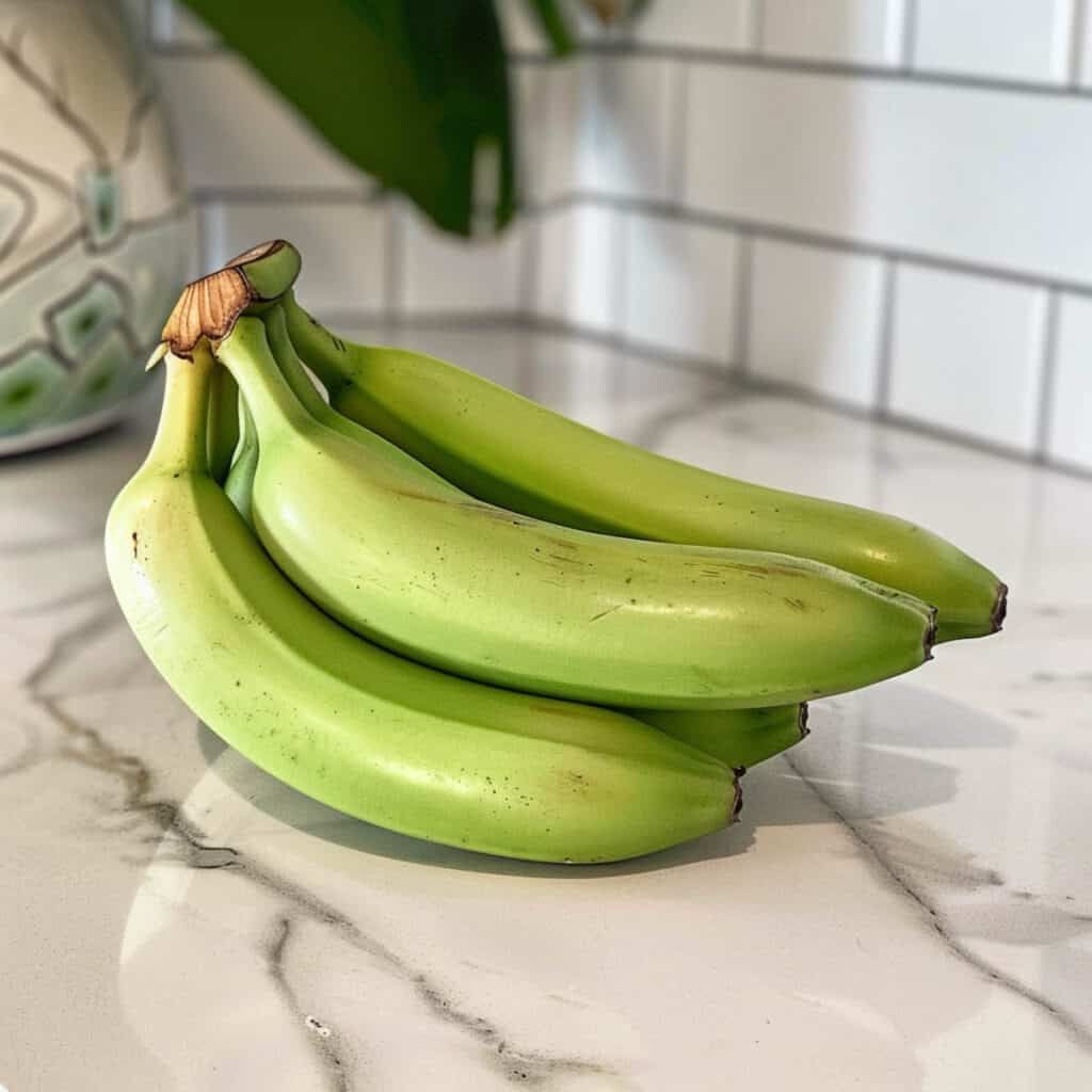 A bunch of bananas on a counter.