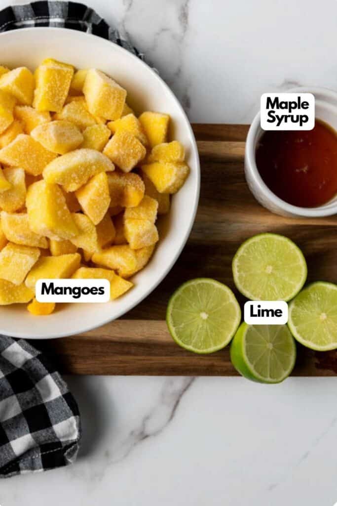 A list of ingredients for a Mango Sorbet recipe.