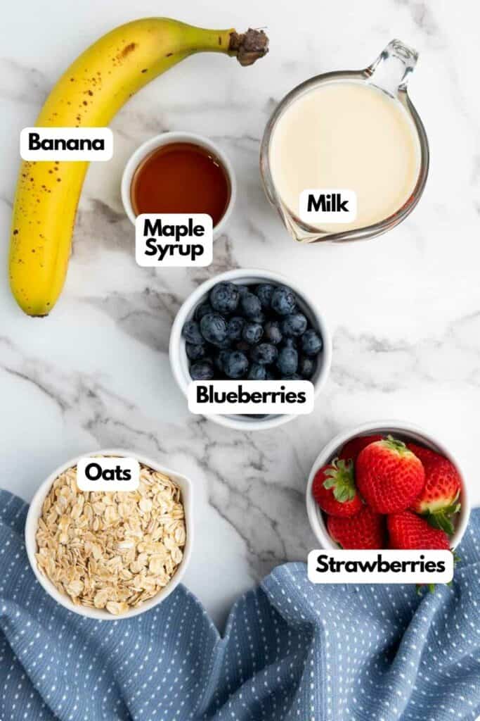 A list of ingredients for the overnight vanilla oats recipe.