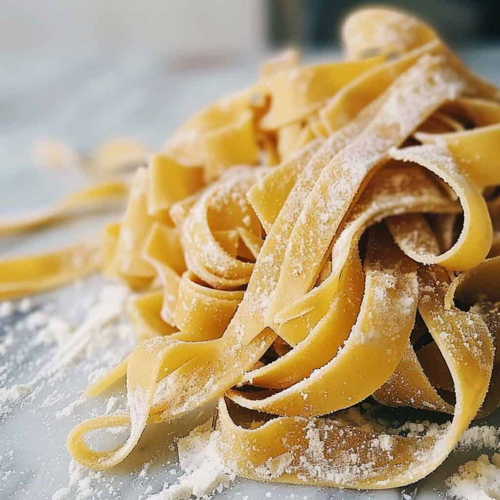 A pile of pasta on a table.