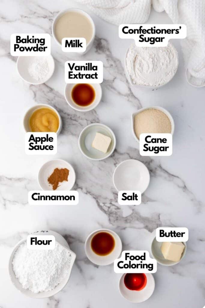 A list of ingredients for a Vegan Baked Vanilla Donuts recipe.
