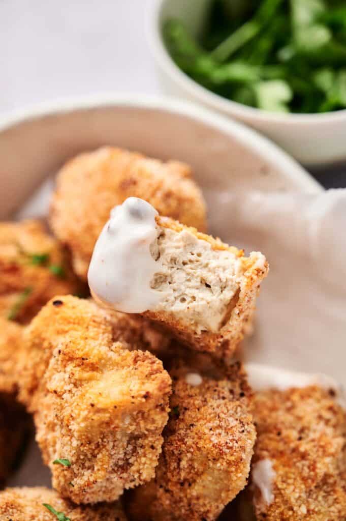 Vegan Chicken Nuggets in a white bowl.