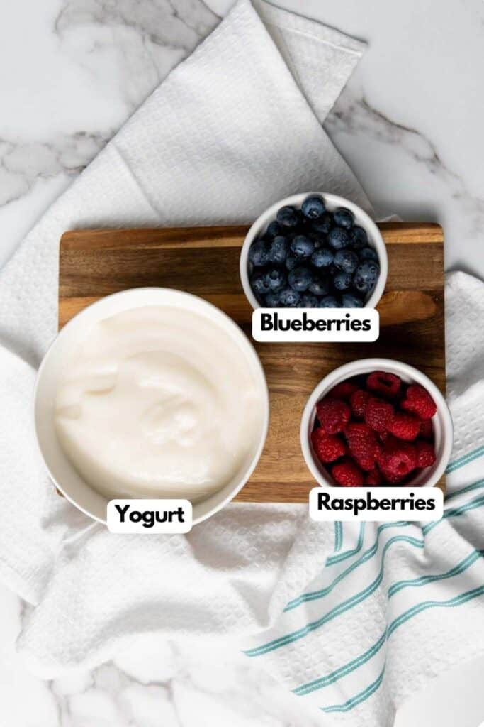 A list of ingredients for a frozen yogurt cups recipe.