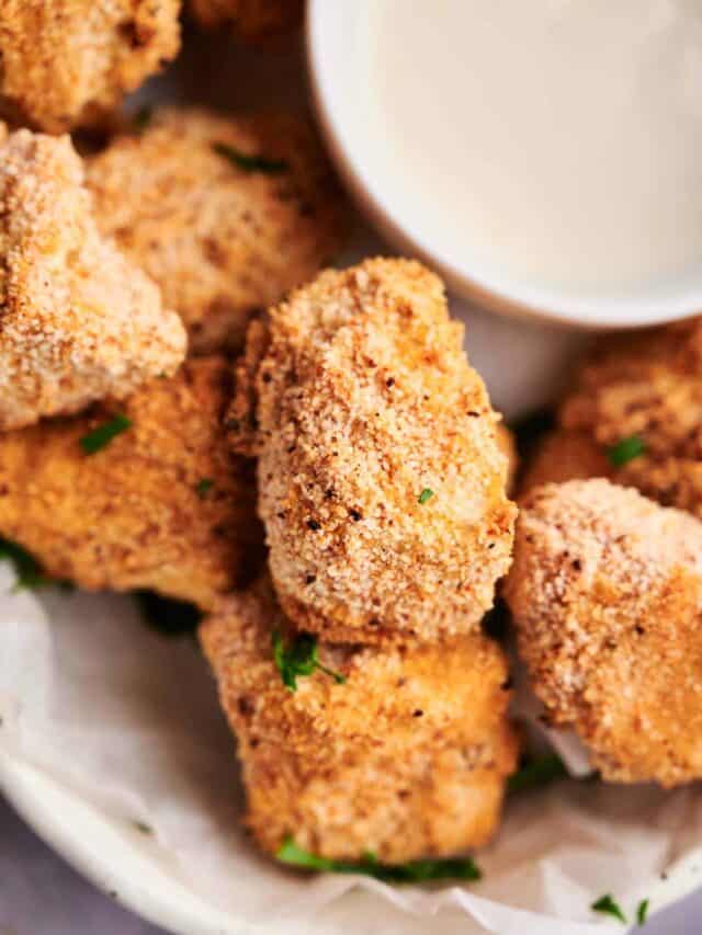 Vegan Chicken Nuggets on a plate with dip.