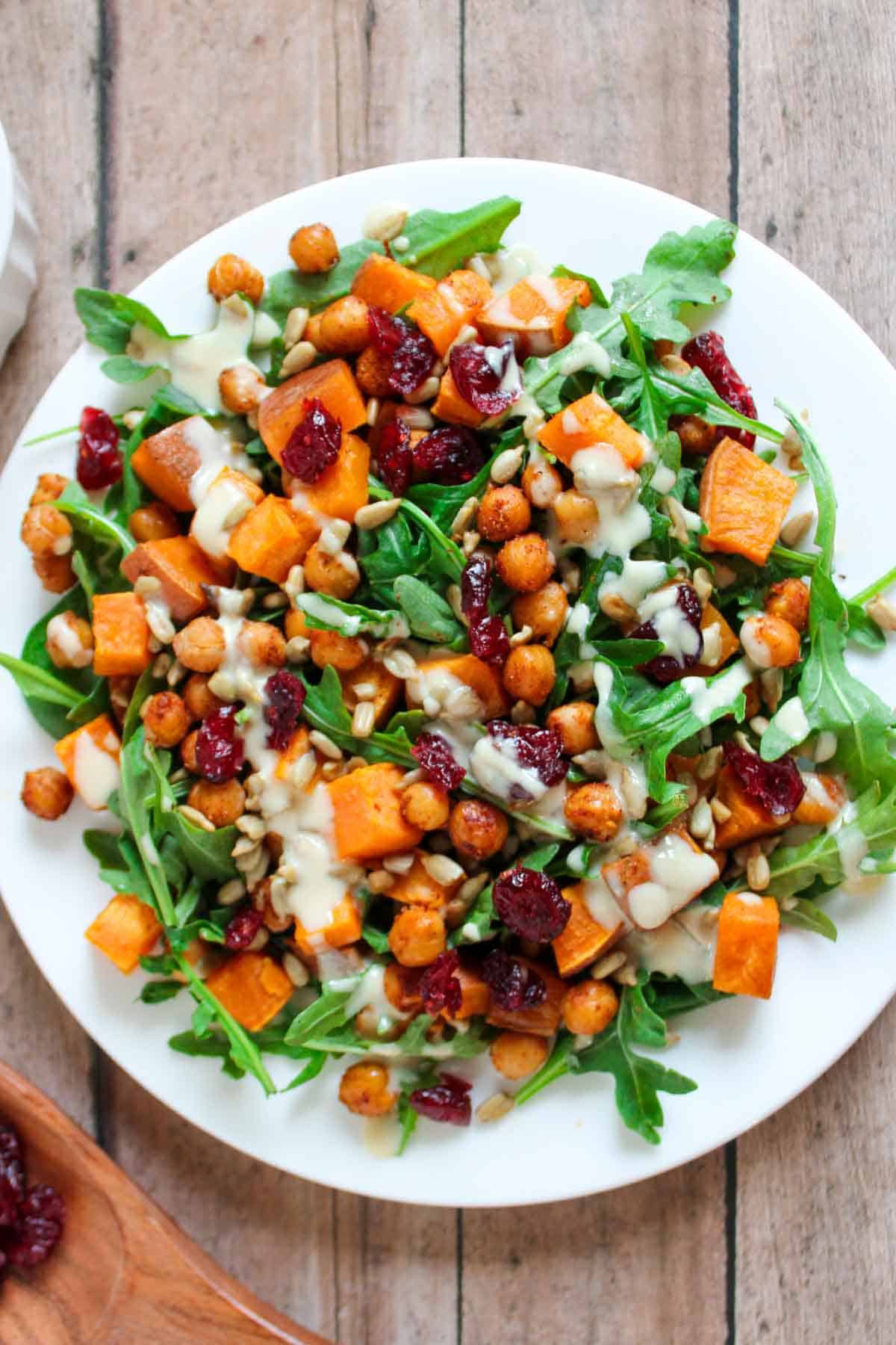 Roasted Sweet Potato and Chickpea Salad with Tahini Sauce - Two City Vegans